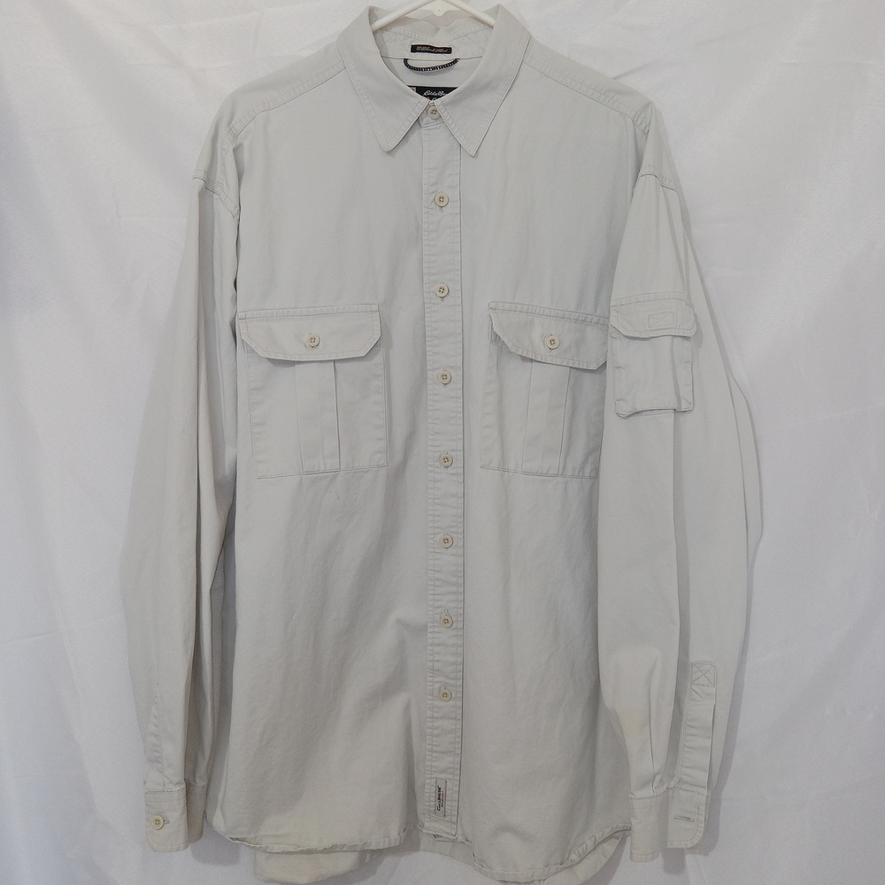 Vintage Eddie Bauer Legend Elkhorn Shirt Button Up Long Sleeve XLT Light Beige